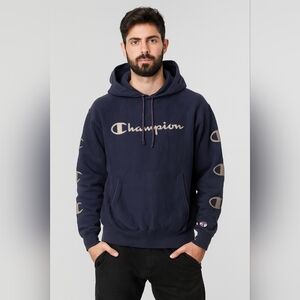 Champion Reverse Weave Black & Gold Hoodie Size M
